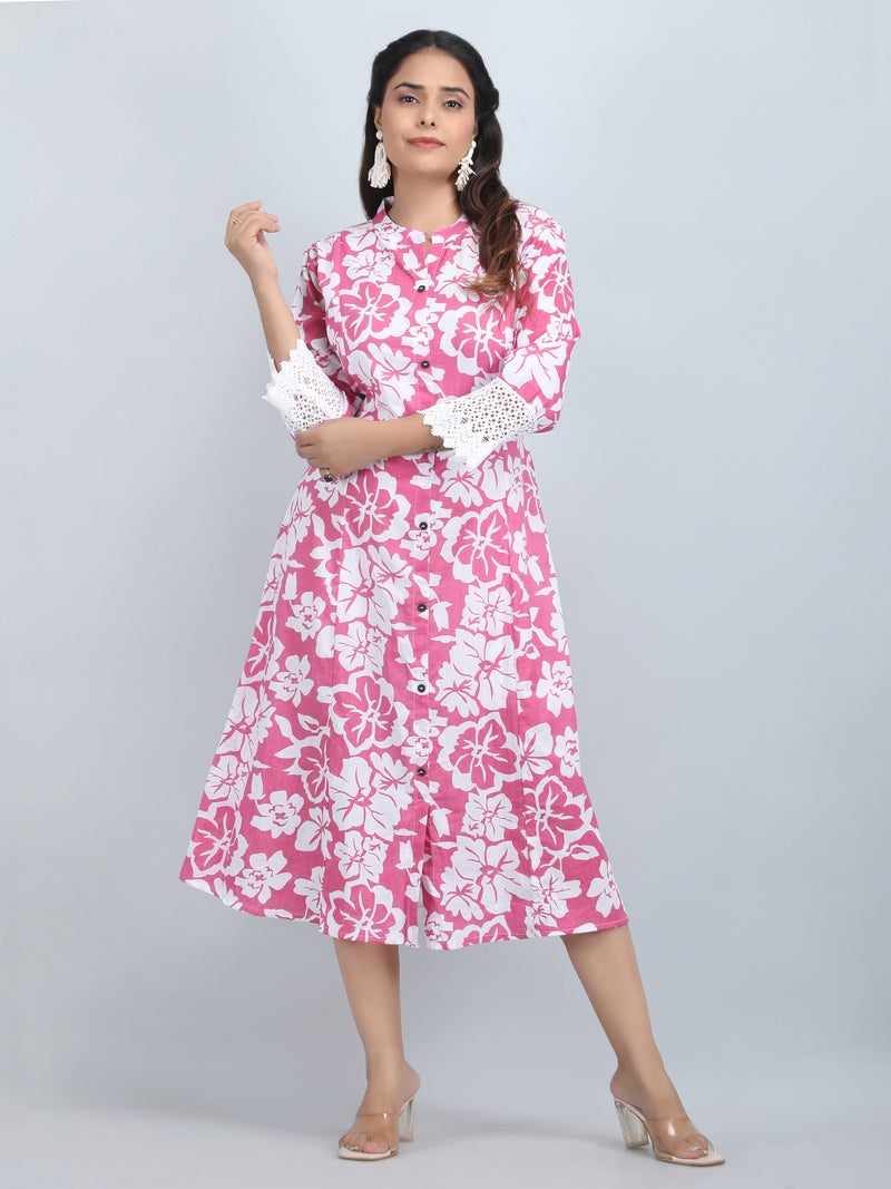 Shifory Floral Print Pink A-Line Kurti for Women - Image 1